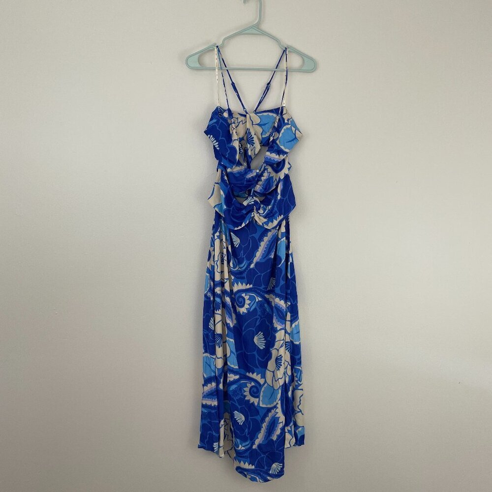 Farm Rio Blue Floral Tropical Groove Cut Out Midi Dress Size Large - Picture 3 of 9